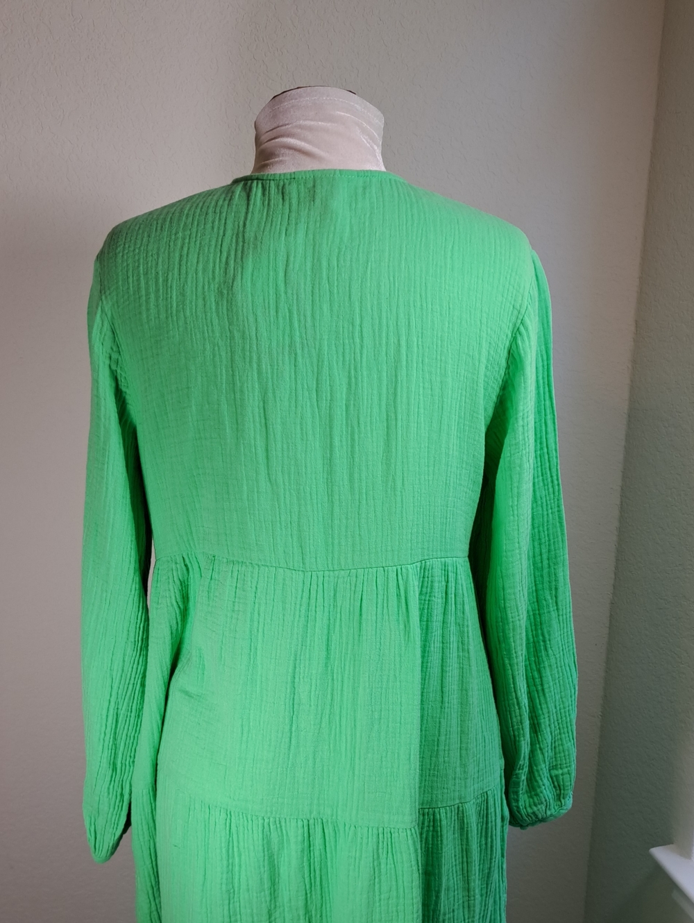 Universal Thread NWT Long-Sleeve Tiered Maxi Dress Bright Green Pockets Cotton S - Picture 6 of 11
